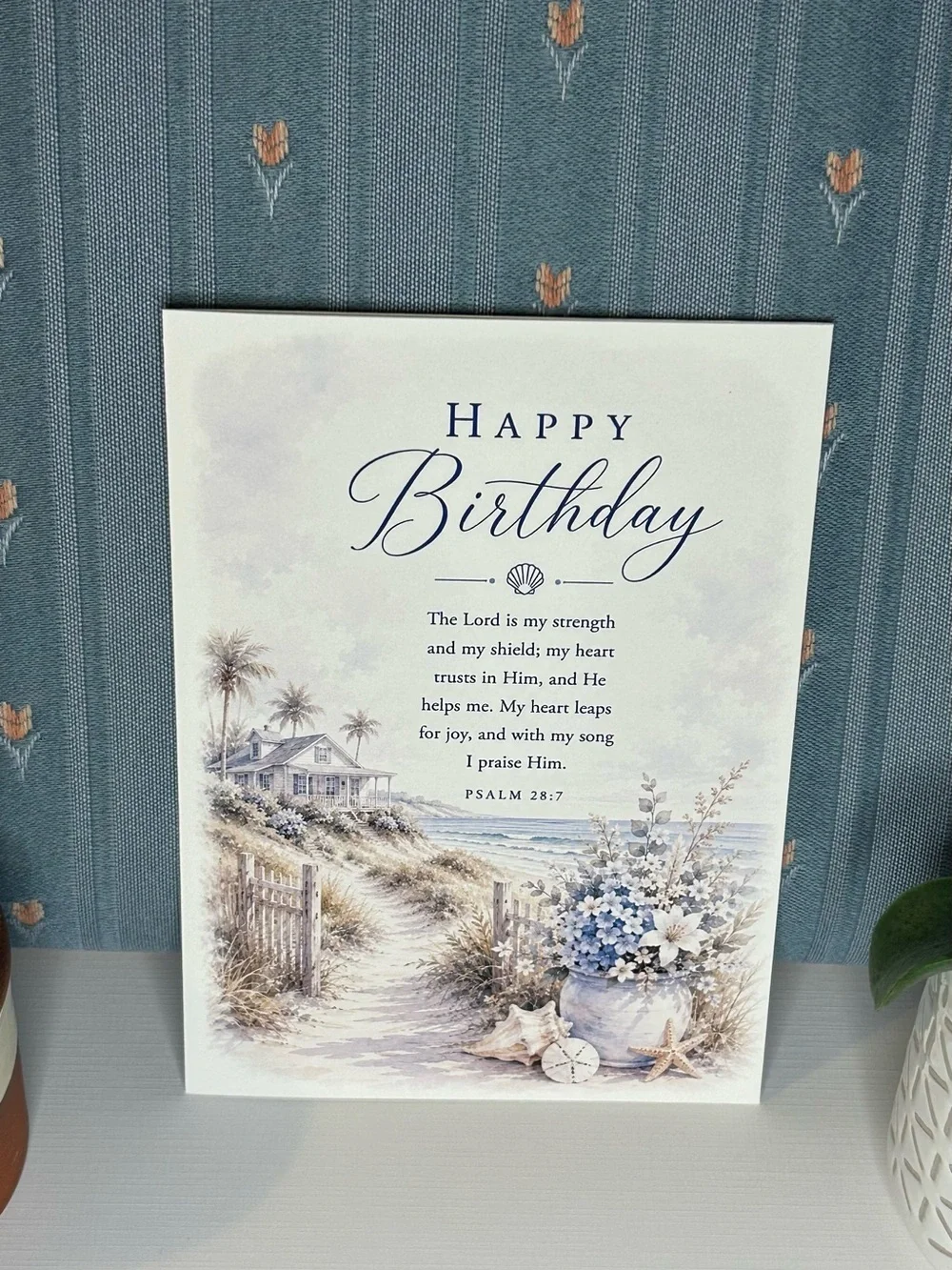 Happy Birthday Coastal Scripture Wall Art - Blue